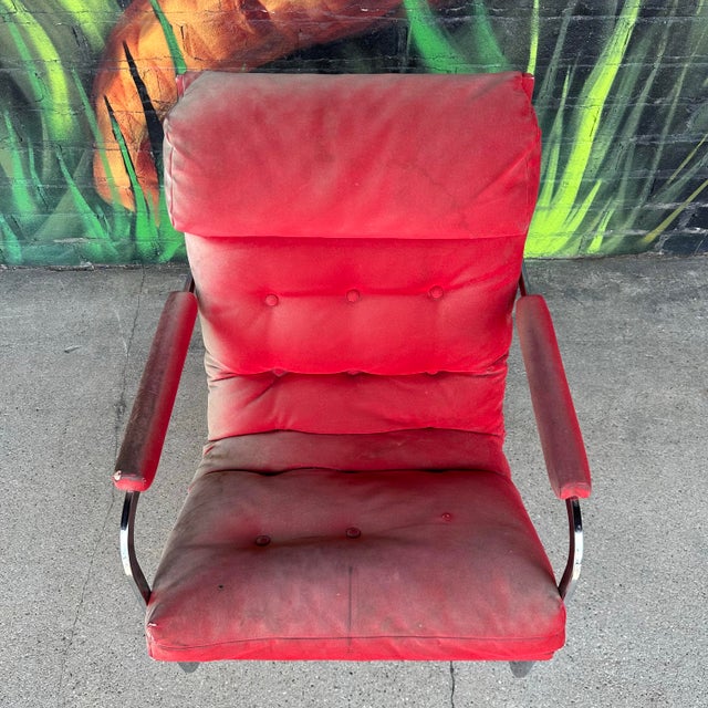 Textile Mid Century Modern Milo Baughman Style for Carson Inc. Chrome Cantilever Lounge Chair For Sale - Image 7 of 11