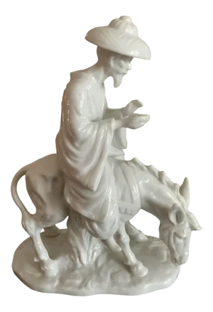White Porcelain Japanese Man Riding a Donkey Figurine