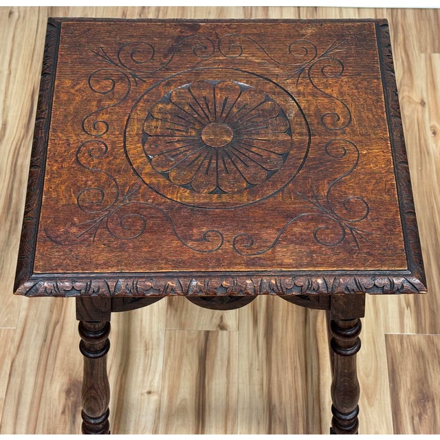 Antique English Carved Oak Side Table Circa 1900 For Sale - Image 10 of 14