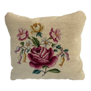 Vintage Floral Needlepoint Pillow For Sale
