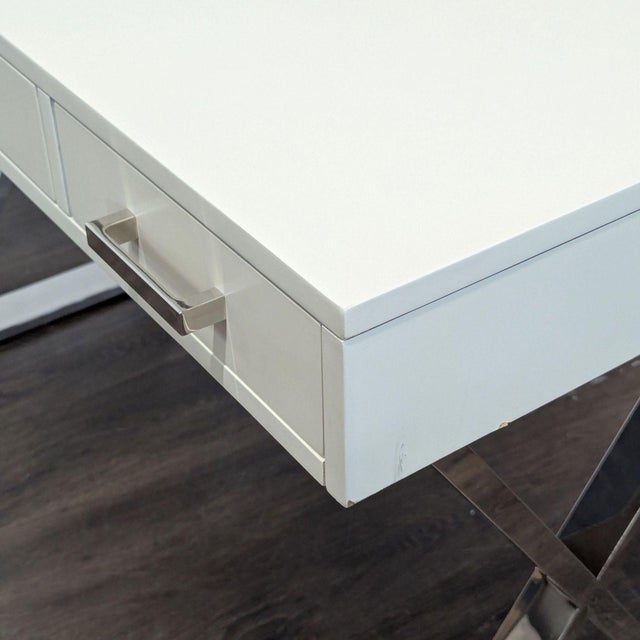 Pottery Barn Ava Modern White Desk With Chrome Legs and Three Drawers For Sale - Image 10 of 10