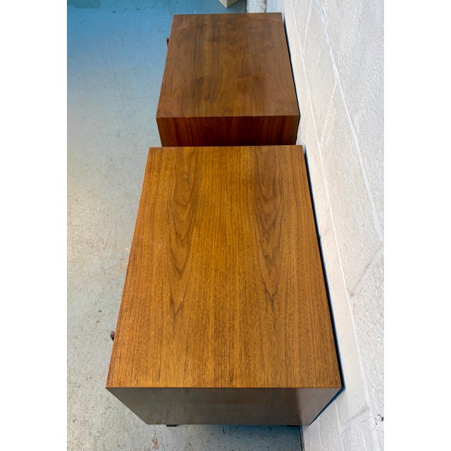 Pair of Unique Mid 20th Century Modern Walnut Nightstands For Sale - Image 14 of 18
