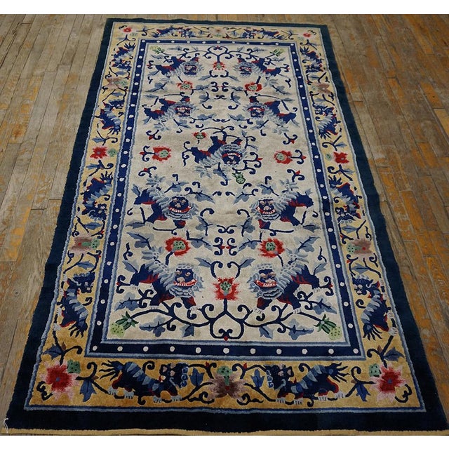 1930s Chinese Silk Carpet With Foo Dog Design For Sale - Image 4 of 15