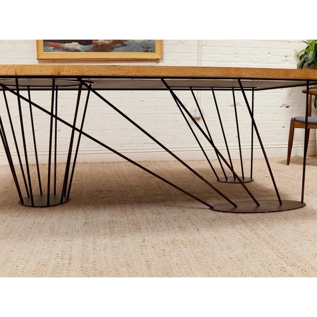 Mid 20th Century Oak Dining Table With Sculptural Iron Base For Sale In Los Angeles - Image 6 of 12