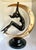 Late 20th Century Art Deco Bronze Nude Figure Suspended in Brass Crescent Moon Sculpture on Marble Base For Sale - Image 5 of 12