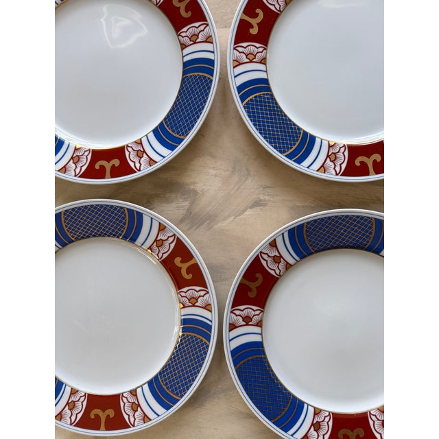 Vintage Fitz and Floyd 1975 Mishiki Plates 10 3/8 Inch Blue Oxblood Red Gold Vintage Japan - Set of 4 For Sale - Image 11 of 12