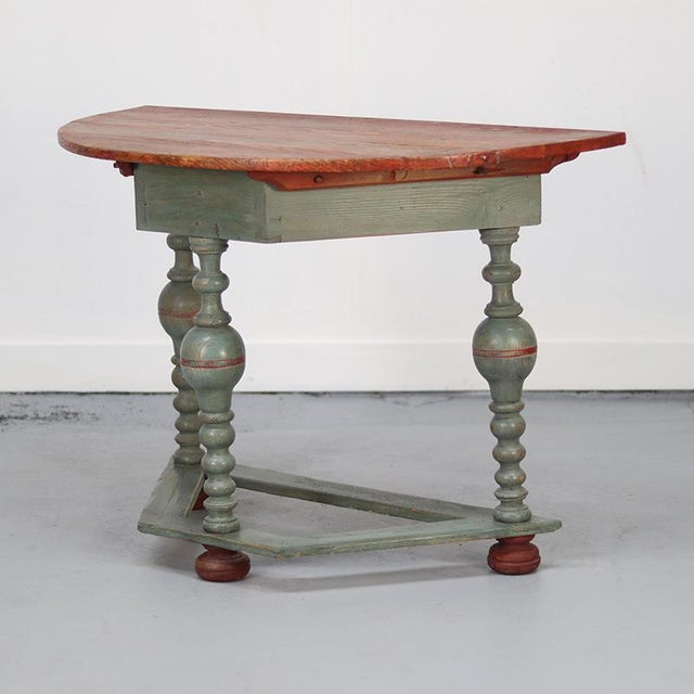 Blue Antique Swedish Painted Folk Art Rustic Gustavian Side Table For Sale - Image 8 of 12