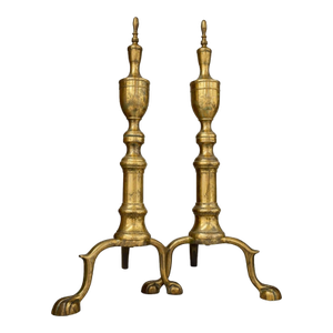 A Pair of 19th-Century Brass Andirons in Classical Form