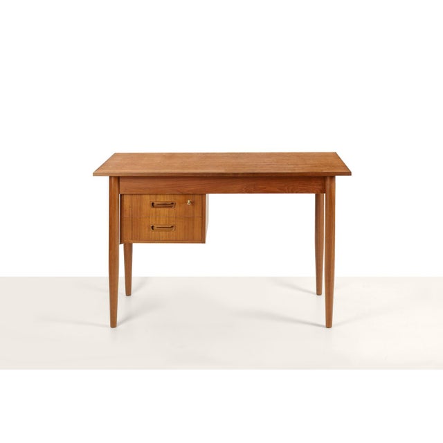 Scandinavian Desk with Sliding Mobile Drawer Block and Small Armchair, Denmark, 1970s, Set of 2 For Sale - Image 4 of 17