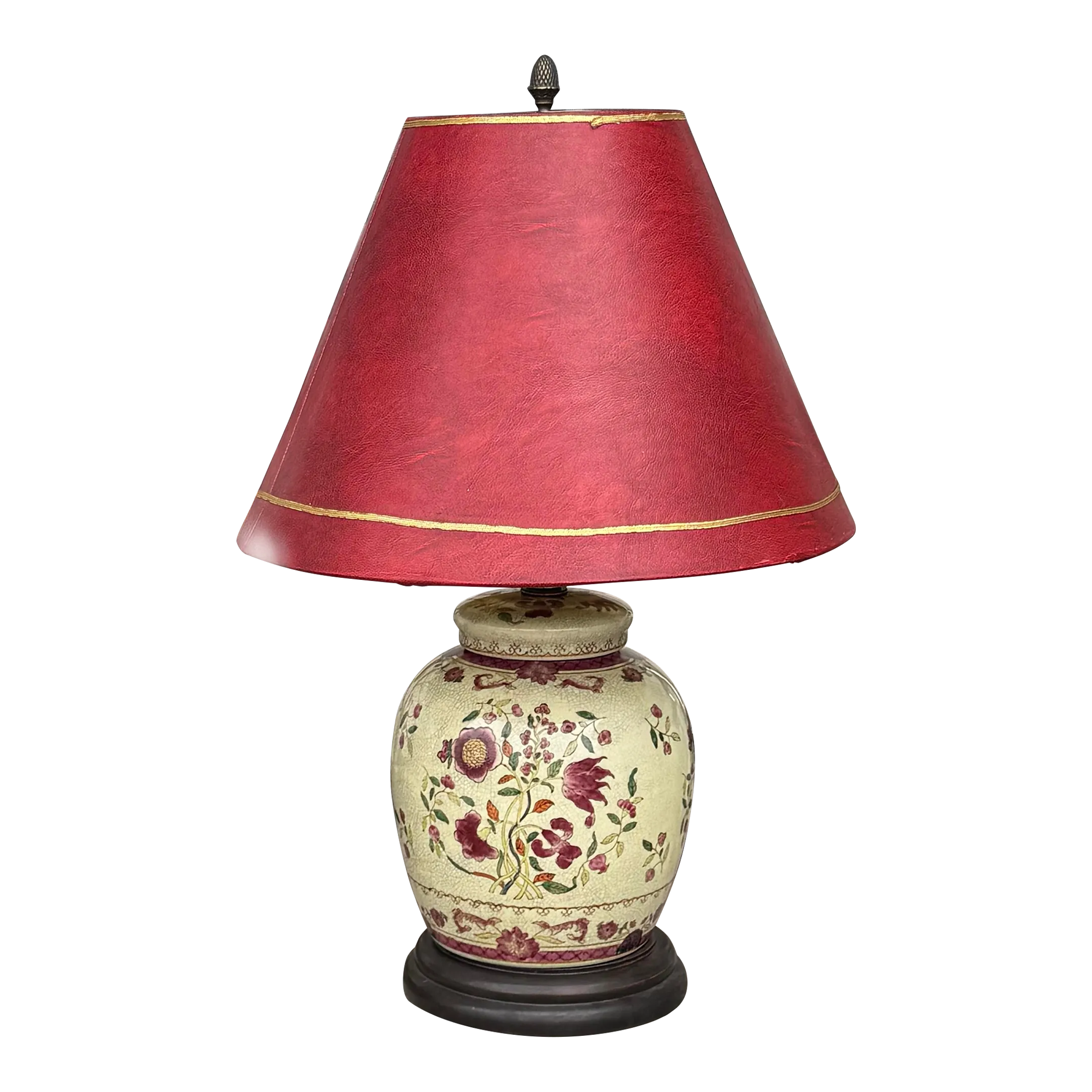 Oriental Ginger Jar Table Lamp With Red Leather Stiffel Lamp Shade