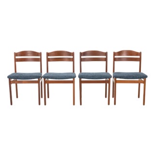 Vintage Dining Chairs in Teak and Blue Fabric, 1960s, Set of 4 For Sale