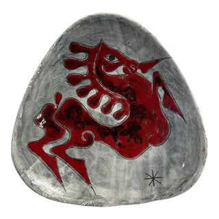 Italian Vintage Pottery Red Horse Platter Mid Century Fanciullacci Style For Sale
