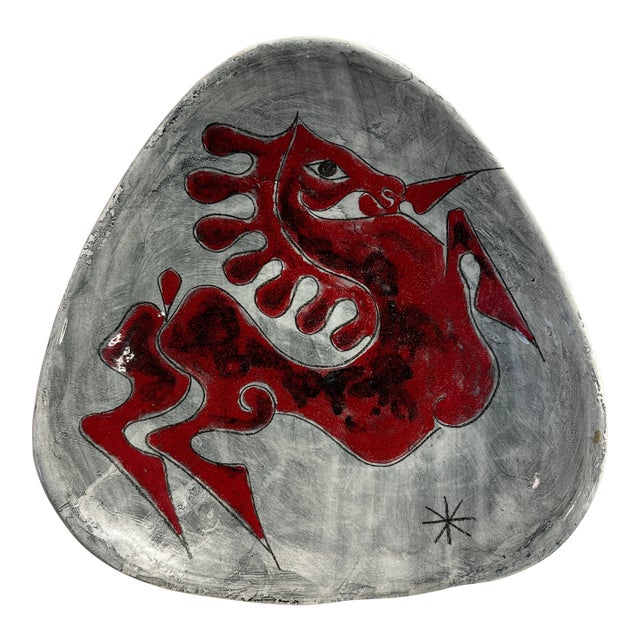 Italian Vintage Pottery Red Horse Platter Mid Century Fanciullacci Style For Sale