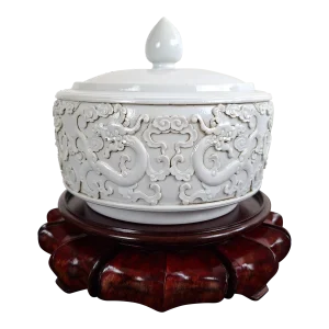 Chinese Blanc De Chine Lidded Archaic Dragon Bowl