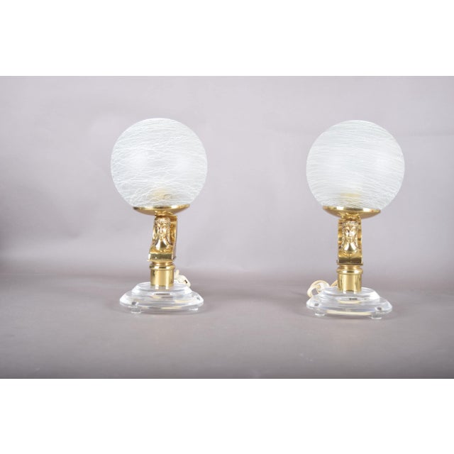 Glass Winged Figure Table Lamps with Frosted Glass Globes, 1980s, Set of 2 For Sale - Image 7 of 15