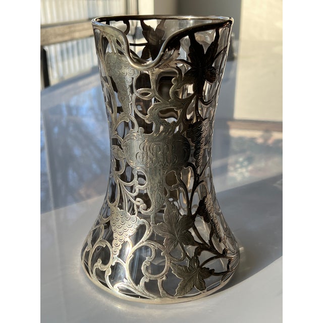 Alvin Corporation Antique 8.5" Alvin Silver Over Clear Glass Decanter Pitcher, R326 For Sale - Image 4 of 9