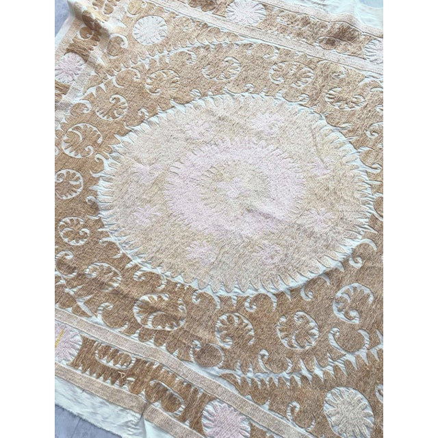 Textile Central Asian Suzani Tablecloth - Mid 20th Century Textile - 4'11'' X 5'1'' For Sale - Image 7 of 9