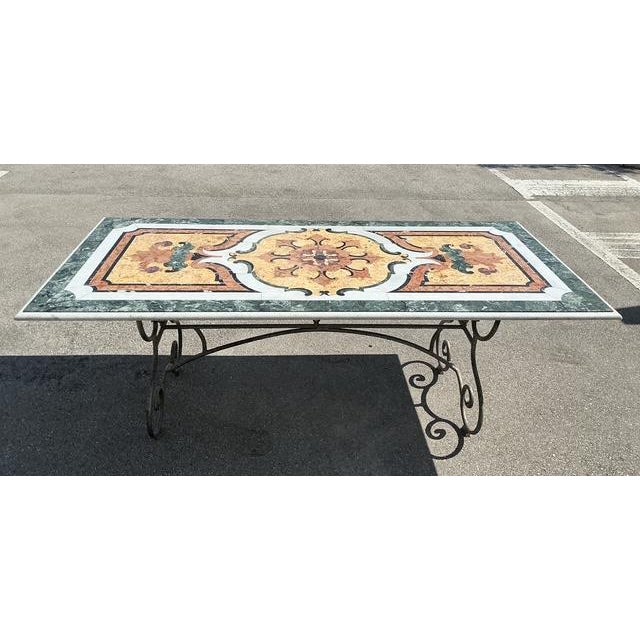 Metal Vintage Italian Pietra Dura Inlay Marble Dining Table For Sale - Image 7 of 13