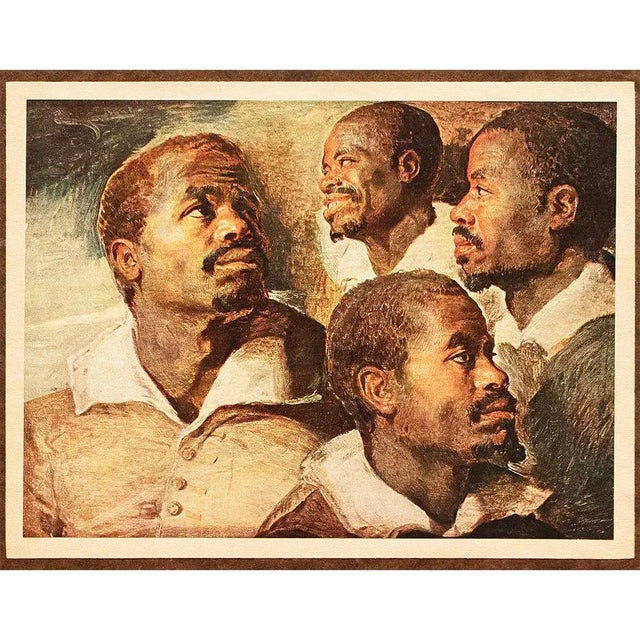 1940s 1944 After Peter Paul Rubens "Four Studies of the Head of a Black Man", Full-Color Vintage Print For Sale - Image 5 of 5