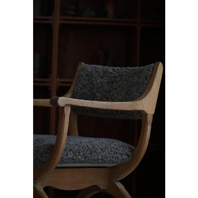 Mid-Century Armchair in Oak & Lambswool Model Kurul attributed to Henning Kjærnulf, 1960s For Sale - Image 9 of 15