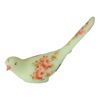 Fenton Custard Uranium Vaseline Glass Hand Painted Bird of Happiness For Sale