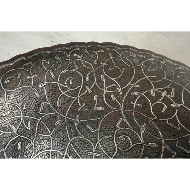 Thick Antique Handmade Middle Eastern Sterling Silver Copper Decorative Plate For Sale - Image 4 of 8