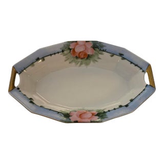 Vinatage Hand-Painted Pink Rose Porcelain Dish Trimmed in Gold For Sale