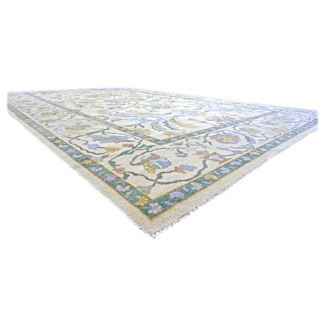 Islamic Afghan Sultanabad Master Wool 10x17 Teal, Ivory, Mauve & Yellow Handmade Area Rug #1143354 For Sale - Image 3 of 7