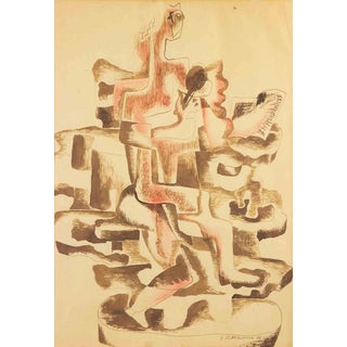 Ossip Zadkine, Abstract Composition, 1946, Mixed Media Drawing, Framed For Sale