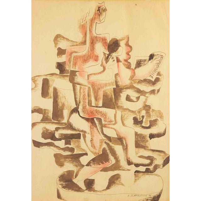 Ossip Zadkine, Abstract Composition, 1946, Mixed Media Drawing, Framed For Sale