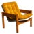 Danish Modern Solid Pine Lounge Armchair | New Canvas Sling & Mustard Velvet Cushion | C. 1970s For Sale