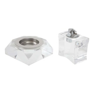 1970s Lucite Ashtray and Lighter Set - A Pair For Sale