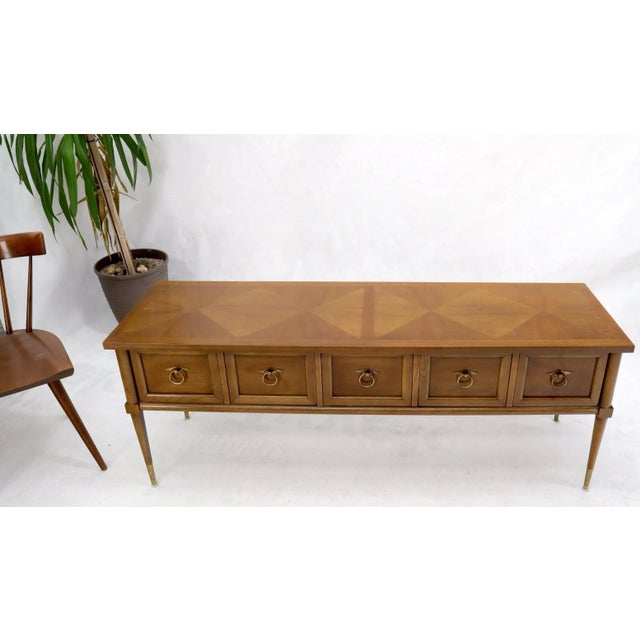 Mid-Century Modern Mid-Century Modern Long Low Profile Credenza with Round Ring Drop Pulls For Sale - Image 3 of 11