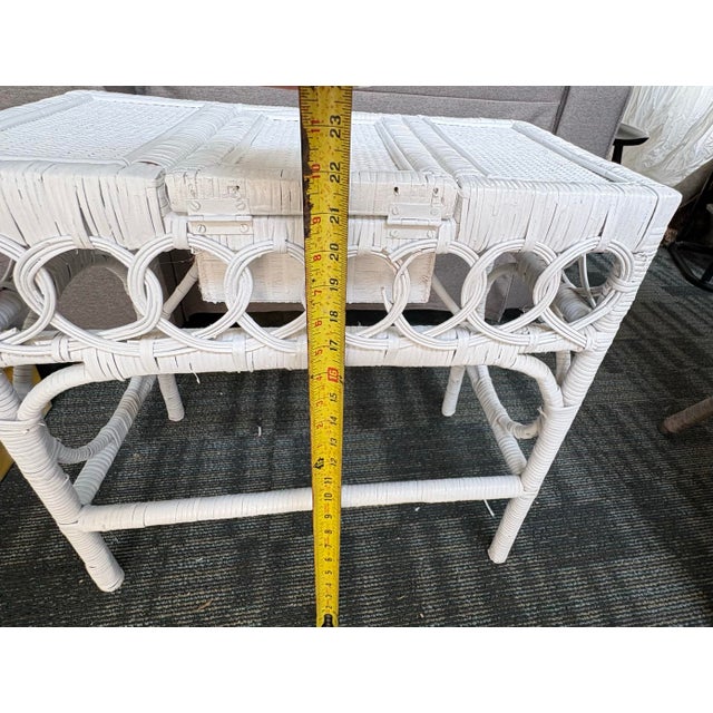 Vintage Child’s Palm Beach Style White Wicker Lift-Top Vanity Desk With Heart Mirror For Sale - Image 11 of 11