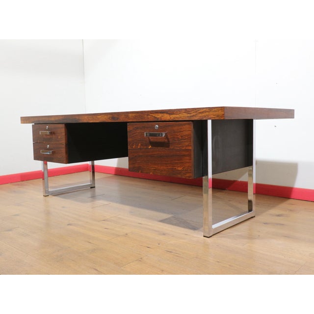 Mid Century Modern Vintage Rosewood Writing Office Desk For Sale - Image 4 of 15