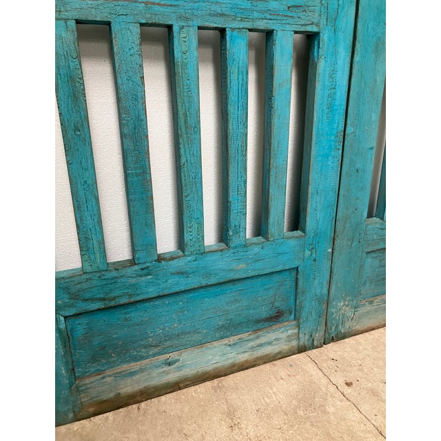 Wood Gate Triple Arched With Spires Blue For Sale - Image 7 of 13
