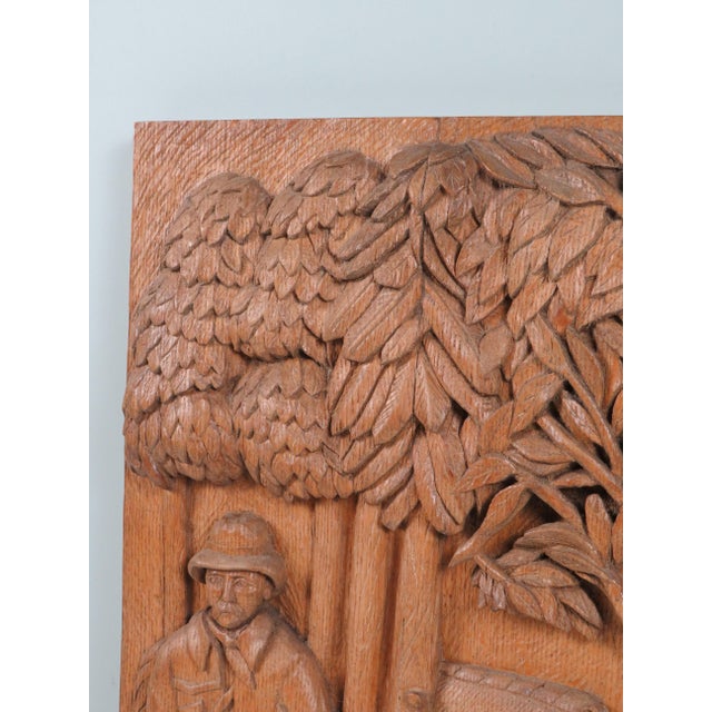 Mid-Century Modern Hand-Carved Oak Wall Decoration, 1989 For Sale - Image 3 of 9