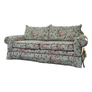 Vintage English Cottage Floral Upholstered Sofa | Grandmillennial Skirted Couch | Custom Floral Loveseat For Sale