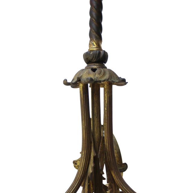 Metal Art Nouveau Brass and Satin Glasses Five Bulb Holder Chandelier For Sale - Image 7 of 9