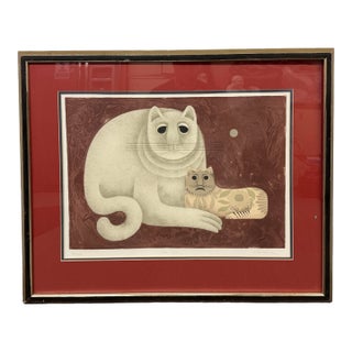 Carol Jablonsky Two Cats Lithograph, Signed For Sale