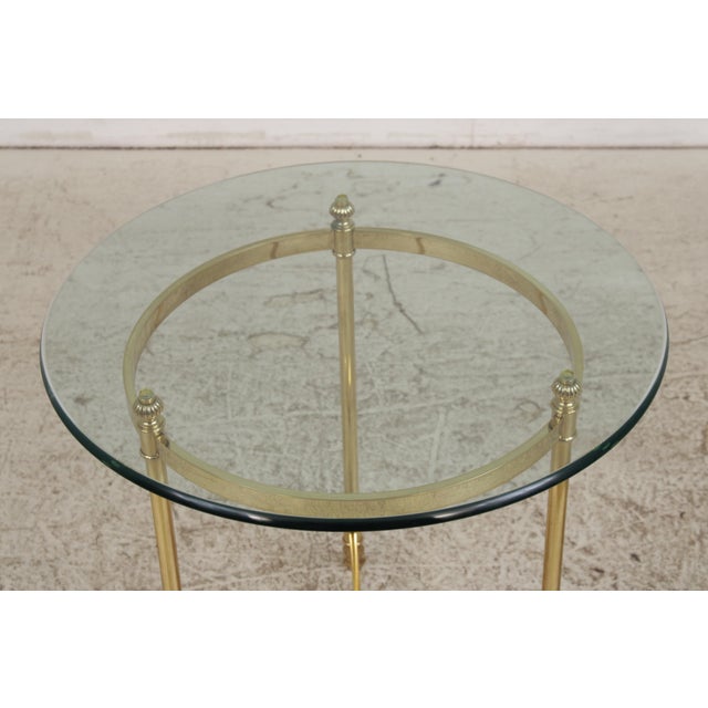 Pair of Brass & Glass Round End Tables For Sale - Image 4 of 14