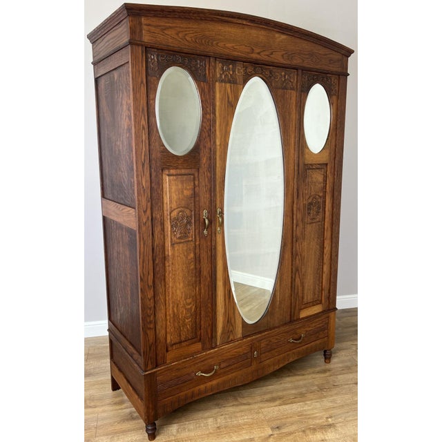 French Wardrobe in Oak with Mirror For Sale - Image 13 of 13
