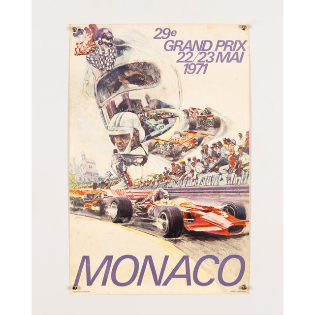 Grand Prix De Monaco 29E 1971 Original Motorsport Poster by S. Carpenter, 1982 For Sale - Image 3 of 9