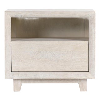 Naia White Wash Modern Coastal One-Drawer Nightstand For Sale