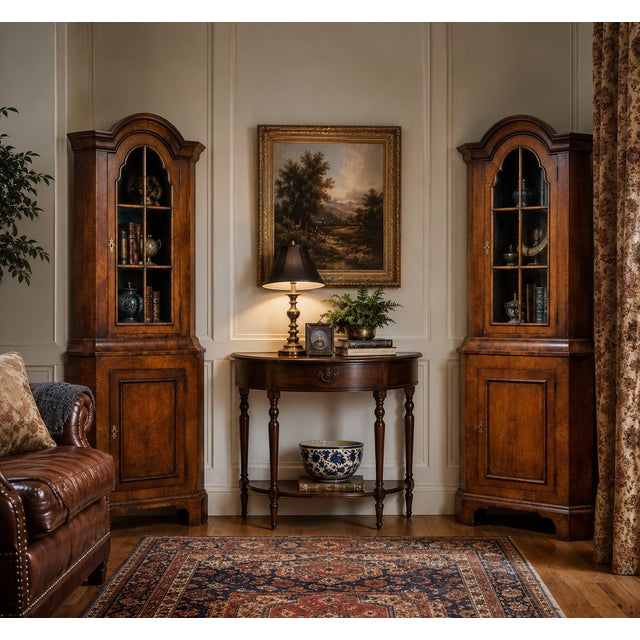 Antique English Burl Walnut / Pine Dutch Colonial Revival Corner Cabinets - Pair For Sale In Atlanta - Image 6 of 6
