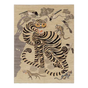 Rug & Kilim’s Contemporary Tiger Rug With Beige, Gold and Brown Pictorials
