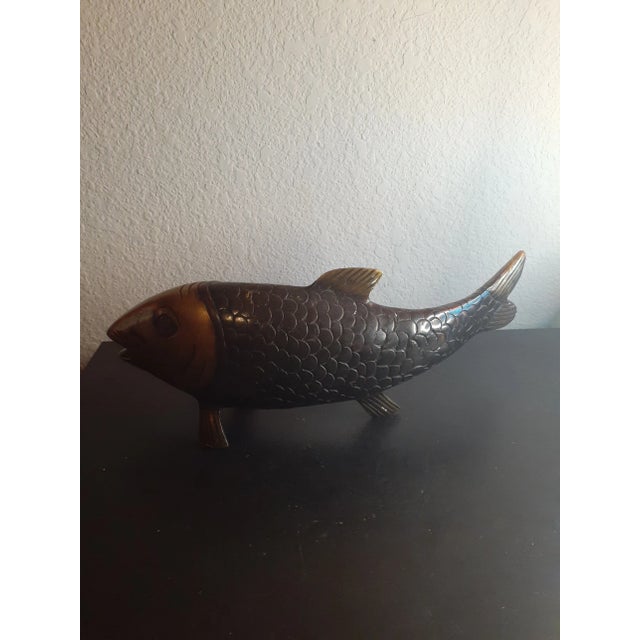 This is a GORGEOUS Solid Bronze & Brass 13" Koi Fish Sculpture