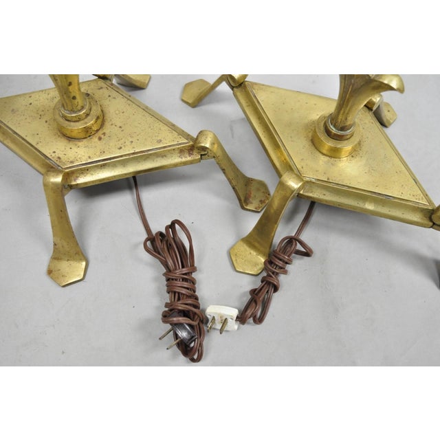 Antique Giacometti Style Brass Bronze Fleur De Lis Gothic Pole Floor Lamp - Pair For Sale - Image 14 of 17