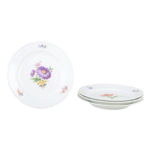 Porcelain Plates with Floral Decor from Meissen, Germany, 1930s, Set of 4 For Sale