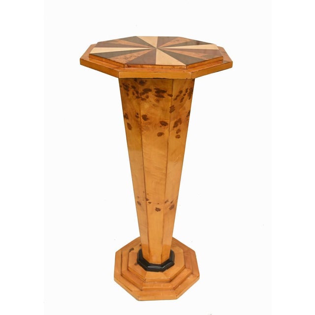 Art Deco Pedestal Tables with Starburst Inlay, Set of 2 For Sale - Image 5 of 9
